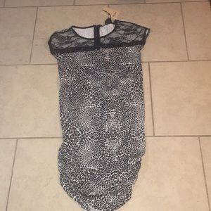 Lace neckline cheetah print dress